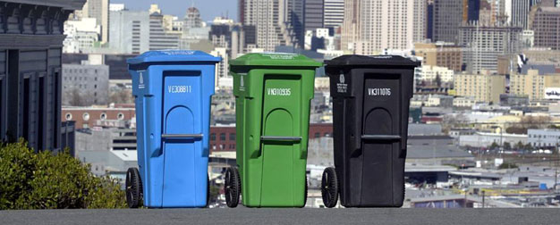 3 colored bins ready for collection