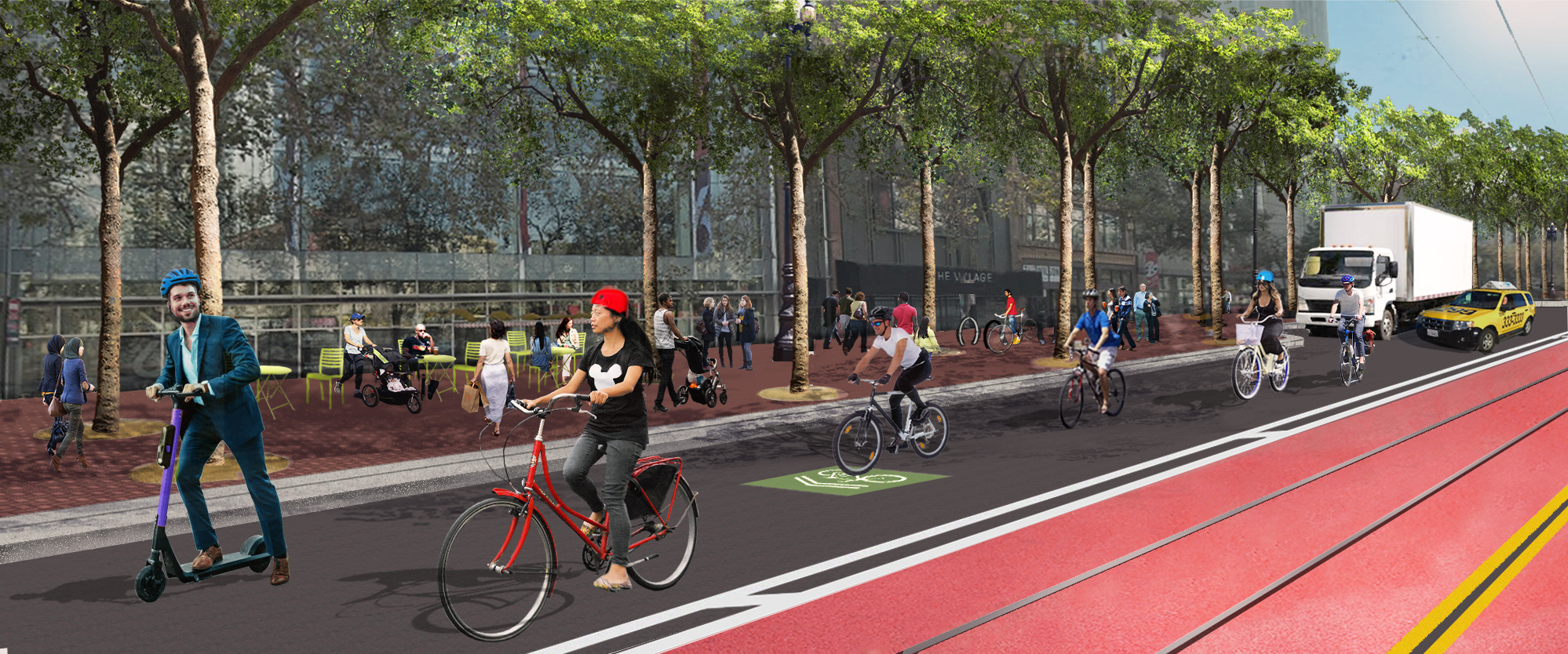 Rendering of Better Market Street Bike Lane Perspective