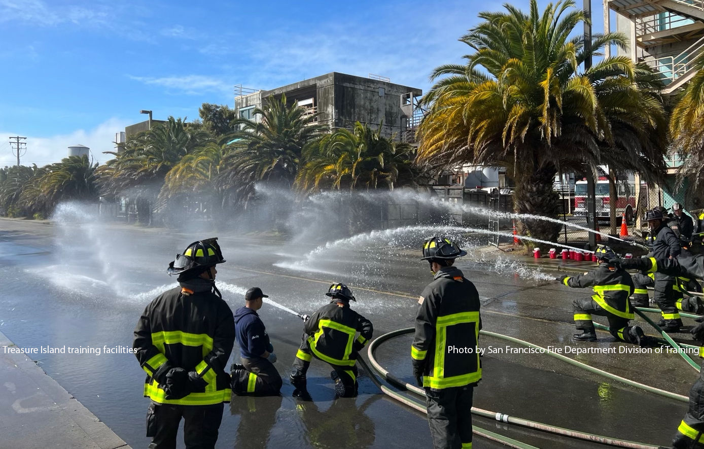 Firefighters train at the training facility on Treasure Island.