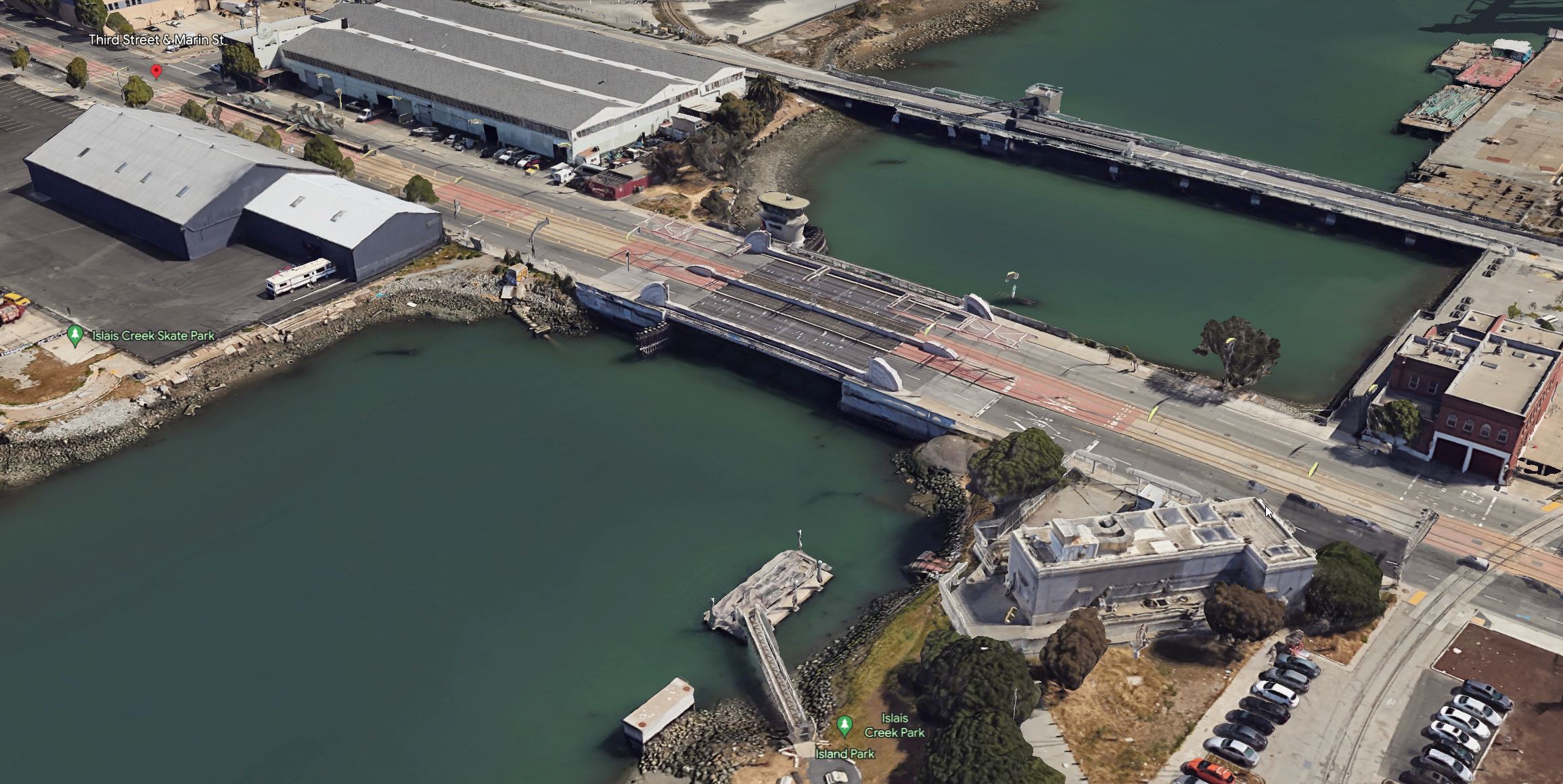 Google Earth Aerial View of the Islais Creek Bridge