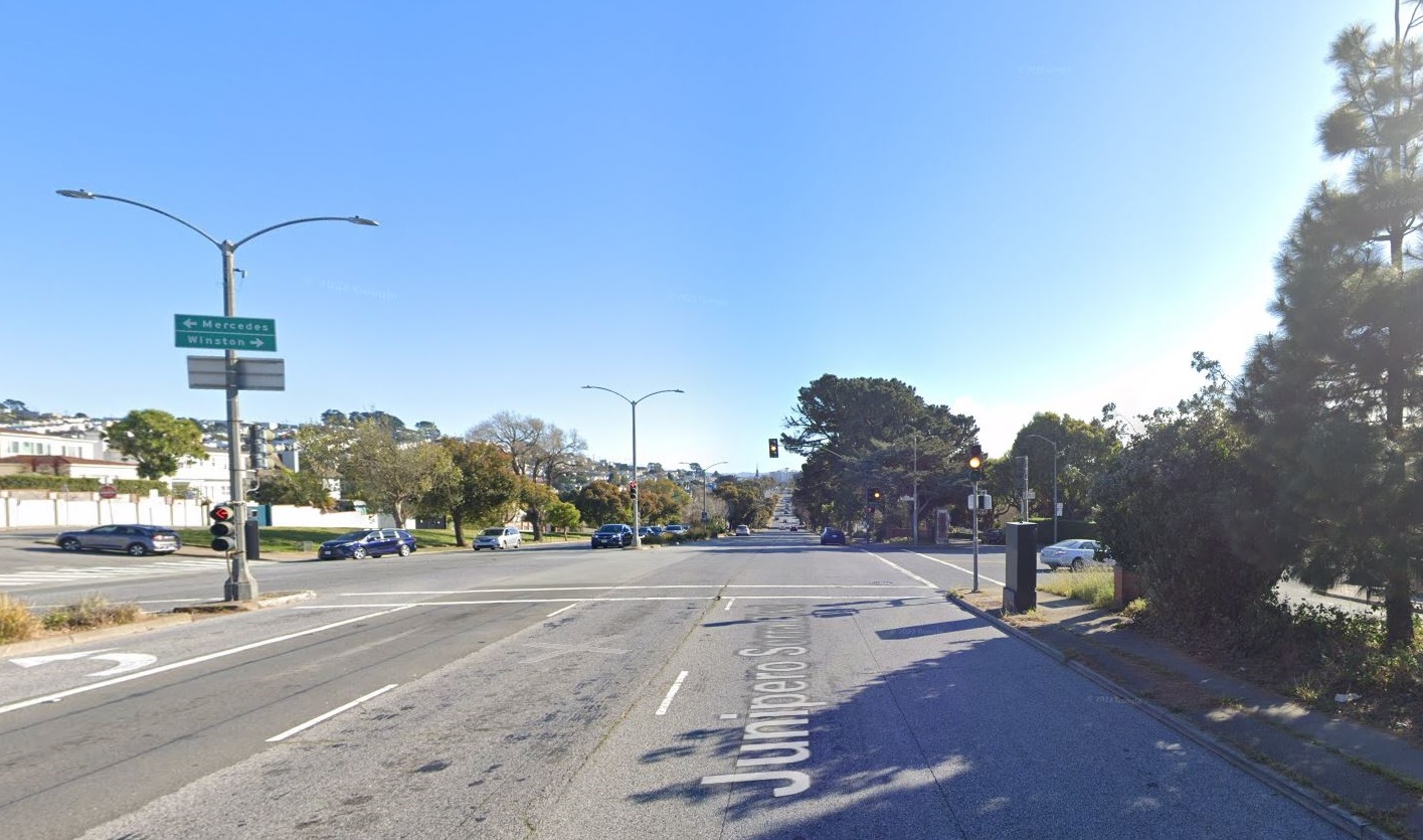 Street level view of Junipero Serra Boulevard 