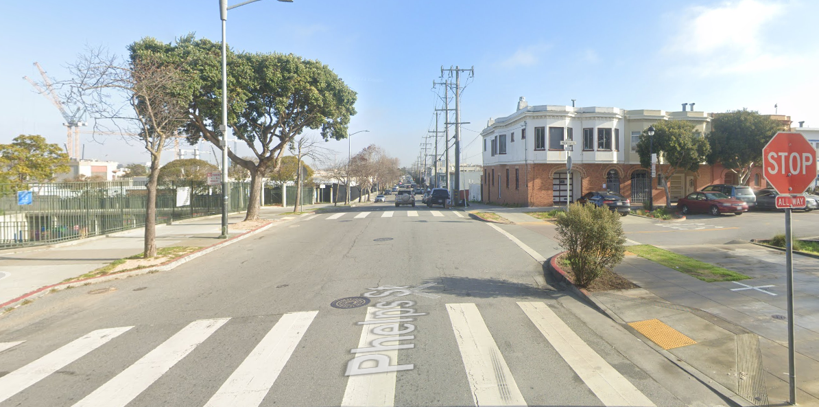 Street level view of Phelps and Newcomb intersection