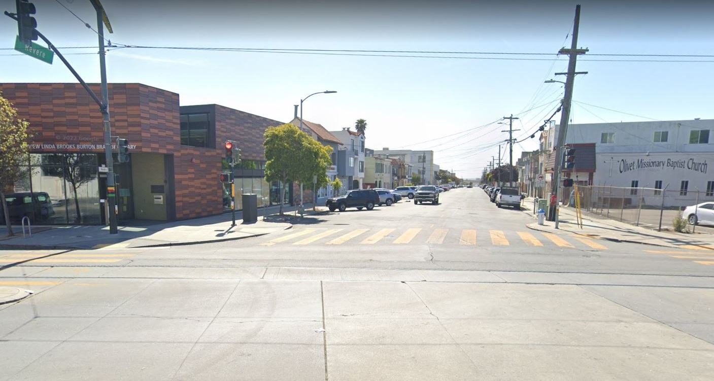 Street level view of 3rd street and Revere street intersection.