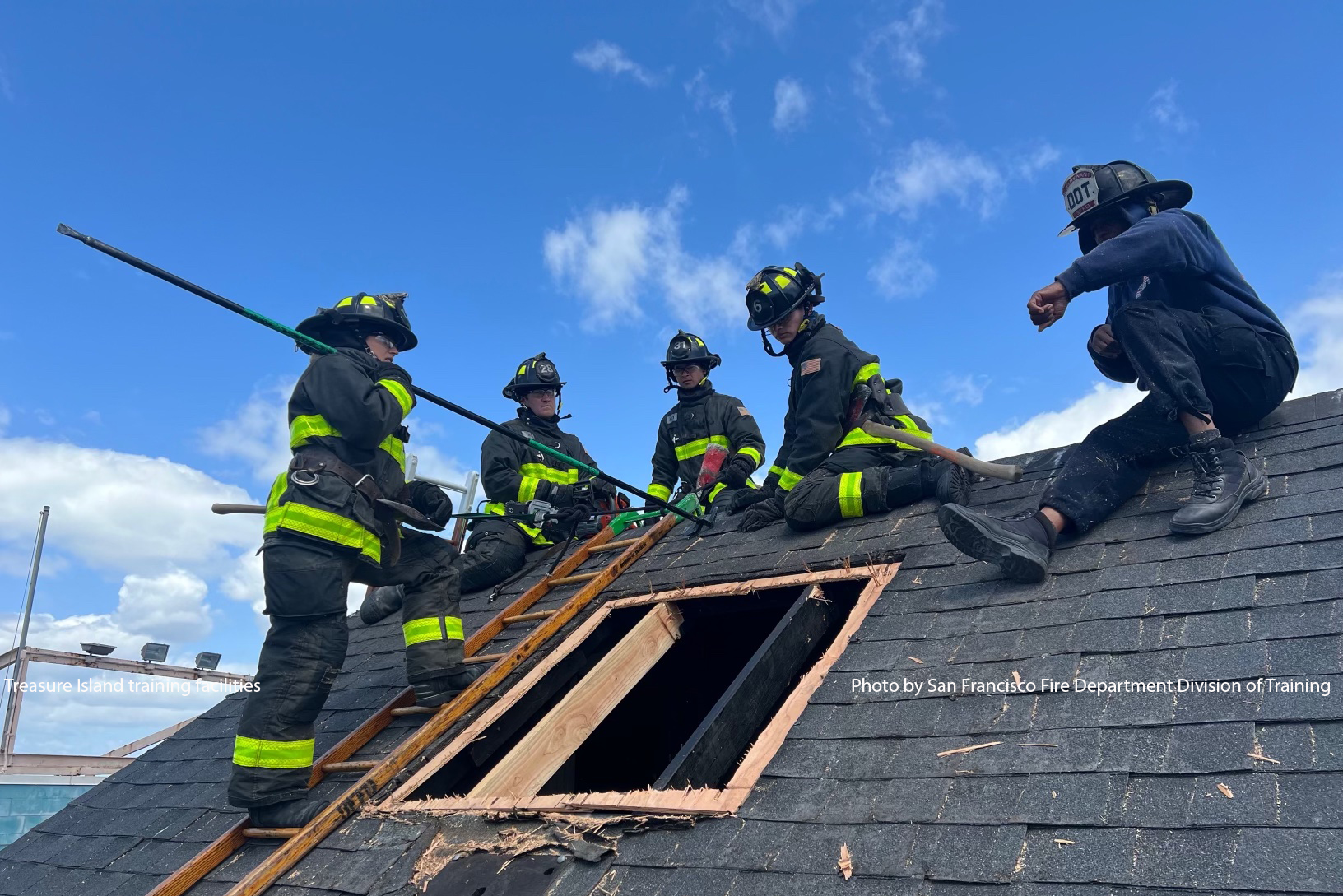 Firefighters train at the training facility on Treasure Island.