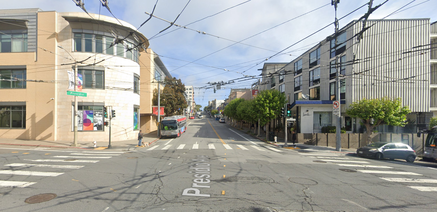 Street level view of presidio and california