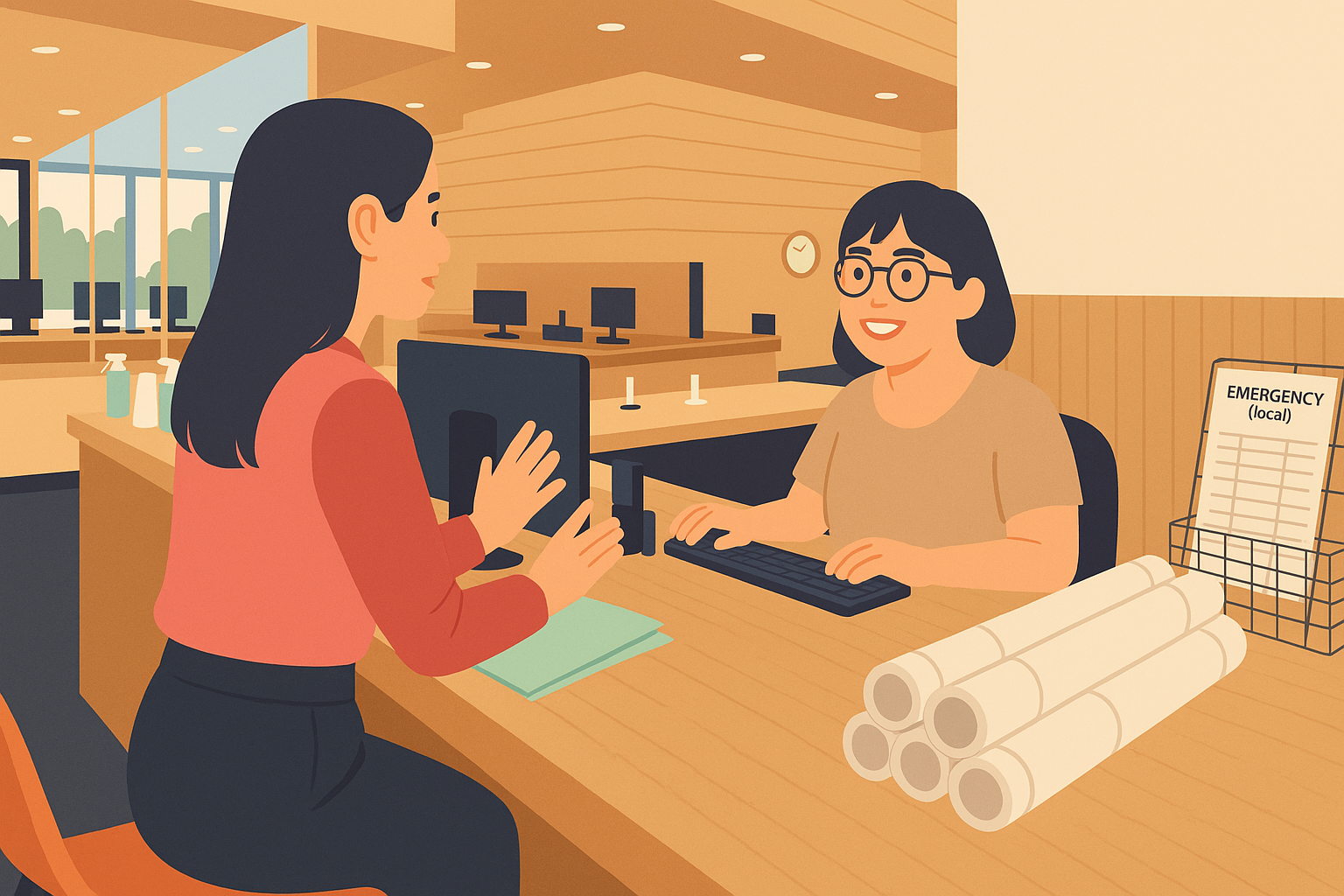 woman being helped at a customer service desk