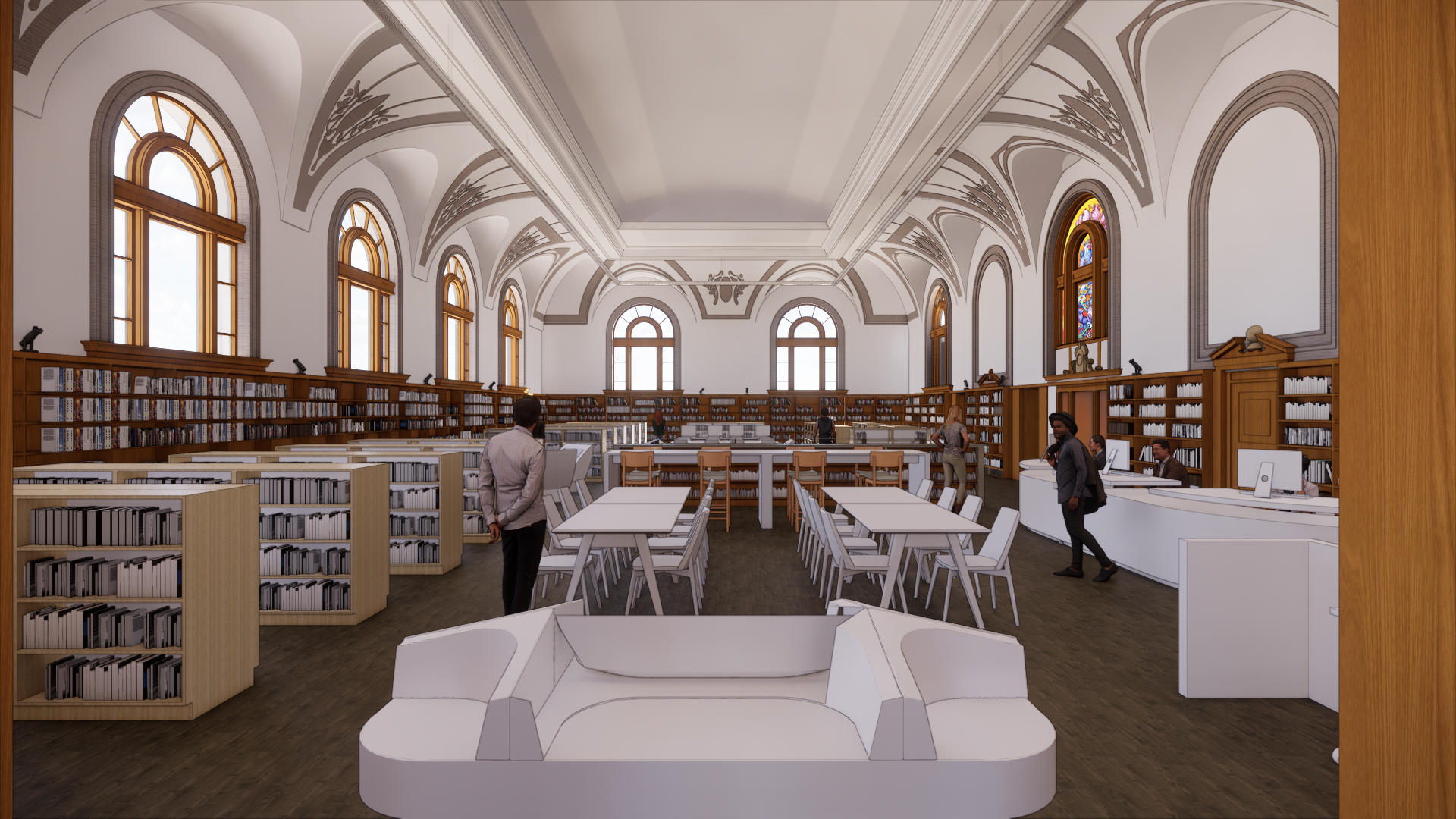 Rendering showing the renovated reading room