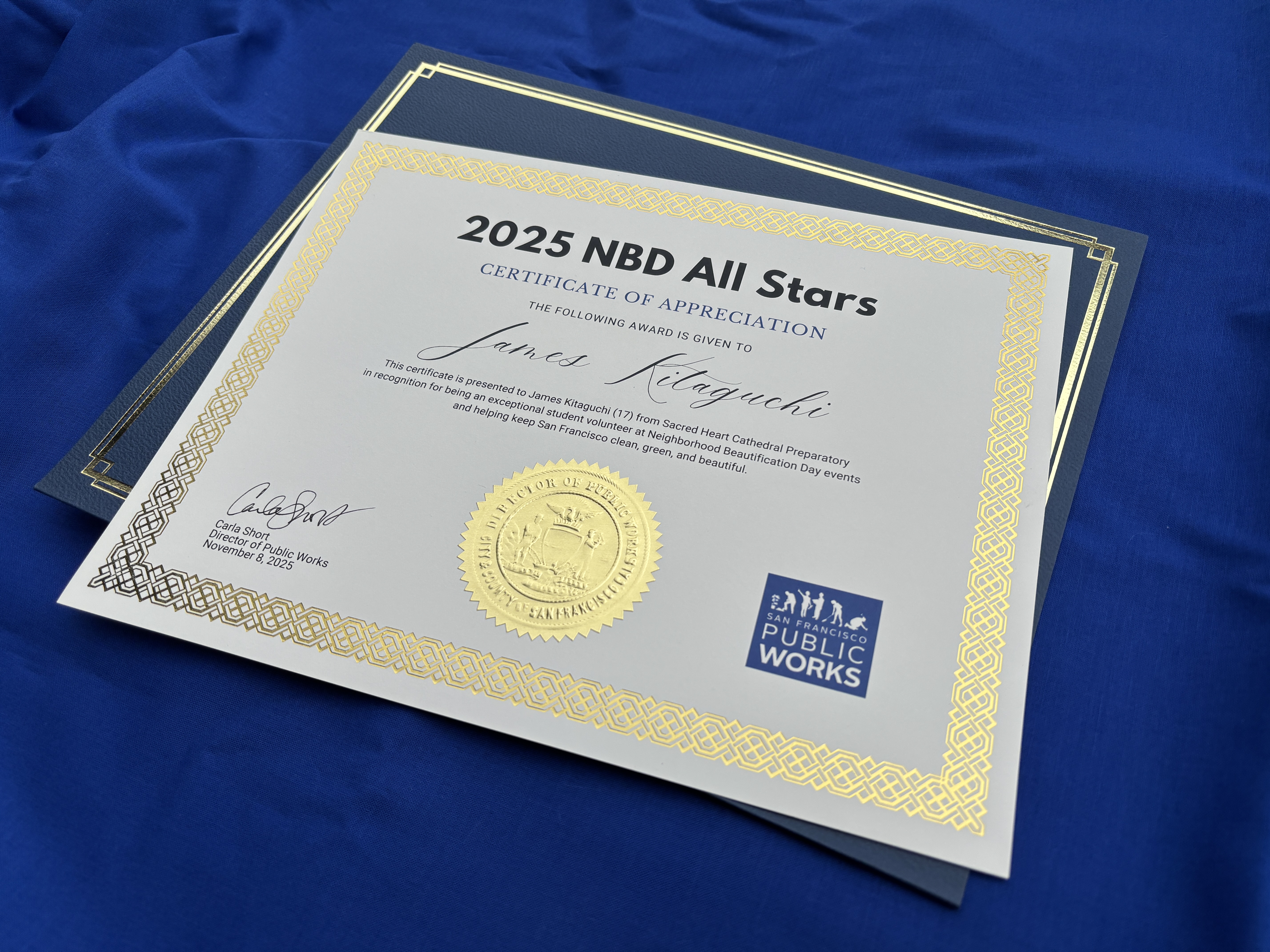 NBD award certificate