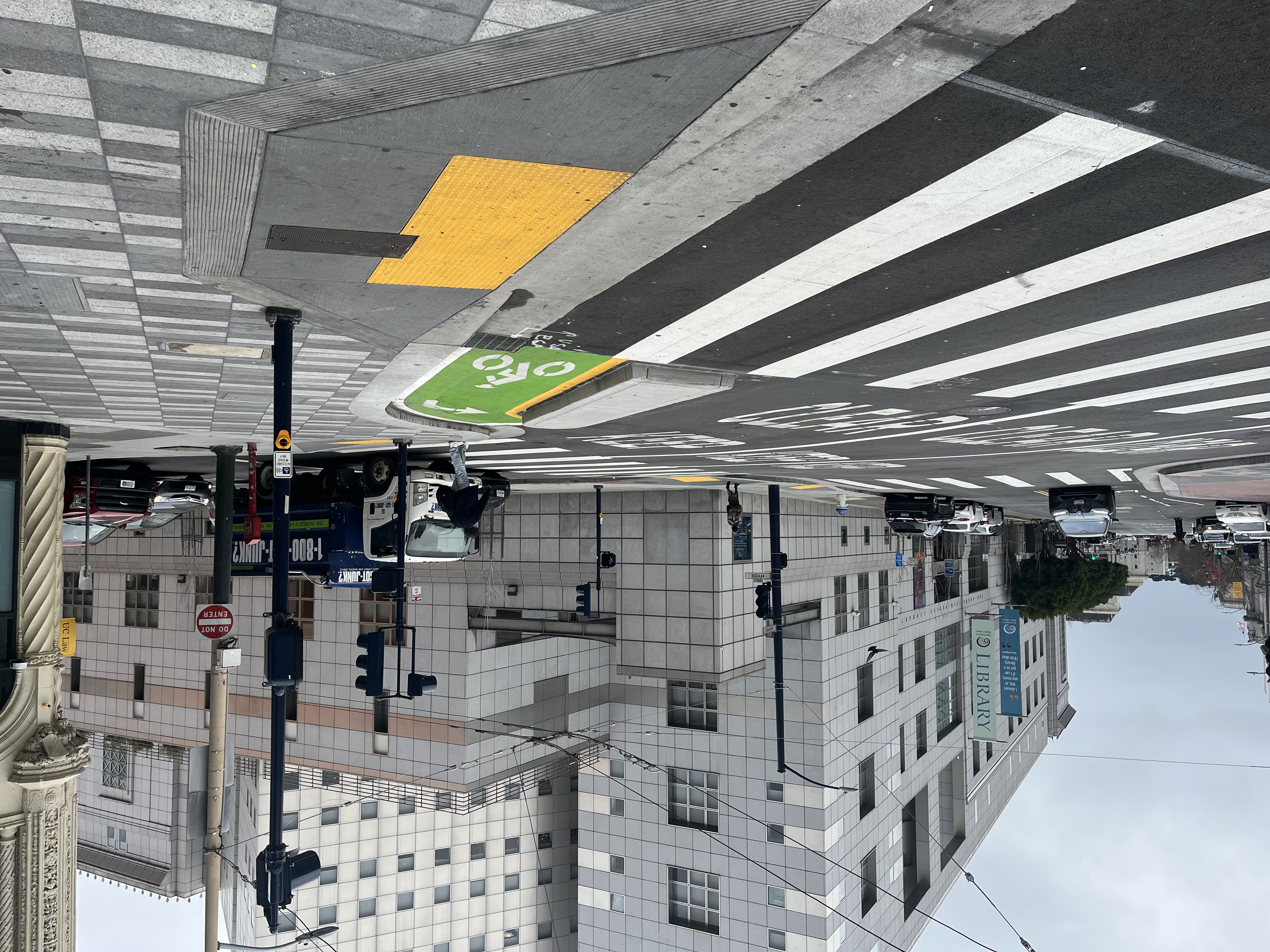 Photo of the bicycle lane and new sidewalk pavers at Market Street and Grove Street