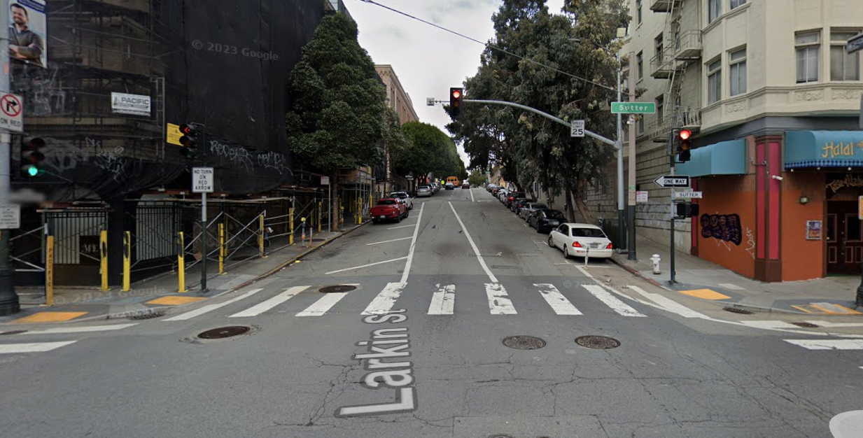 street level view of Larkin Street at Sutter Street