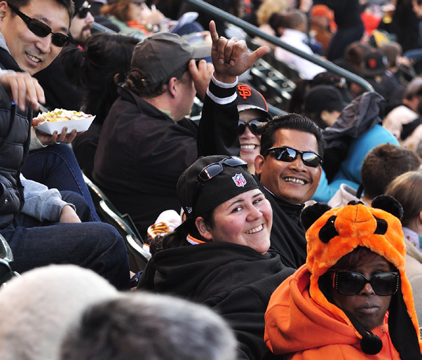 Public Works crew watching a Giants game