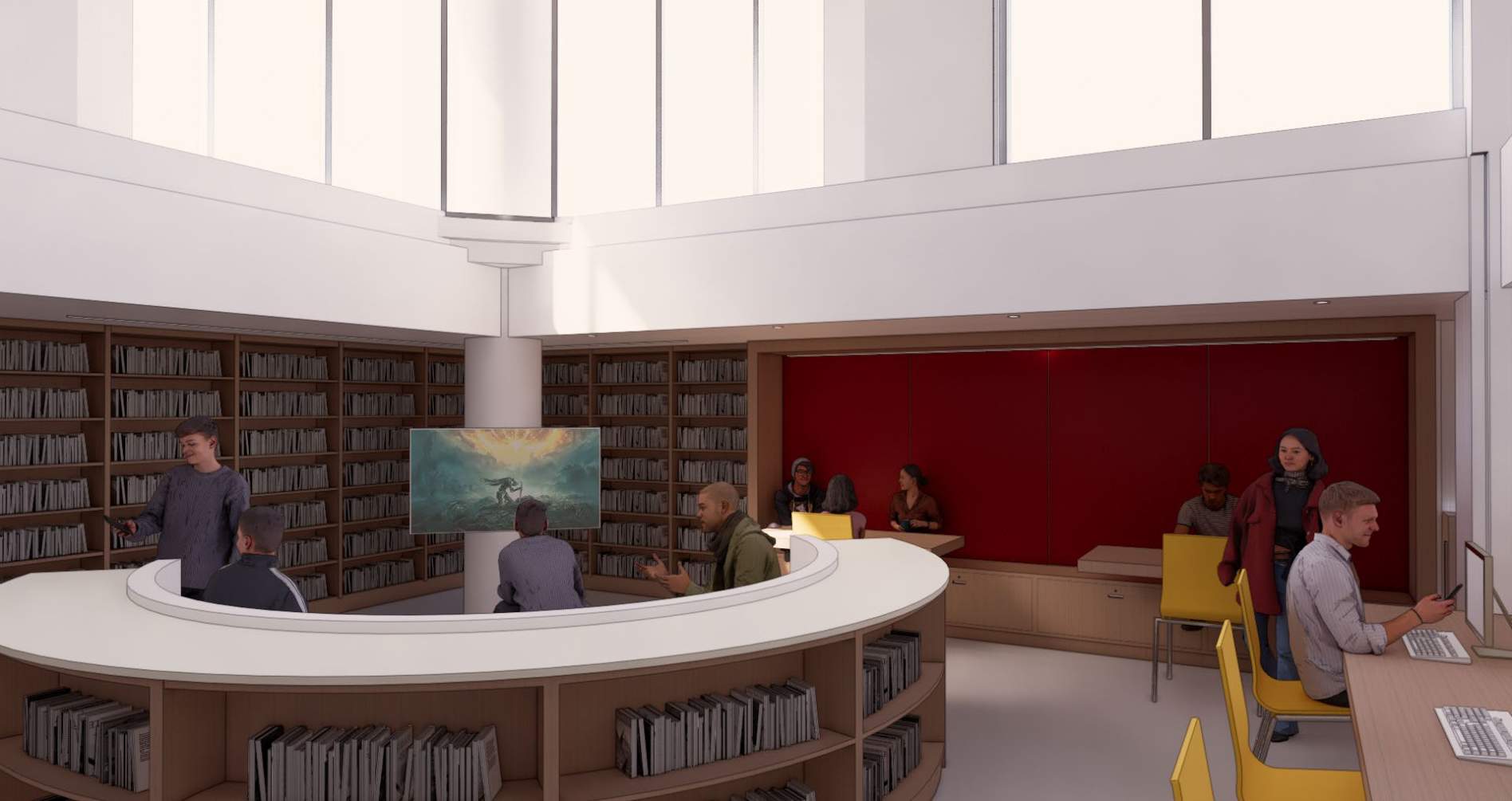 Chinatown Branch Library Renovation Project - rendering of the interior view of the Teen Room
