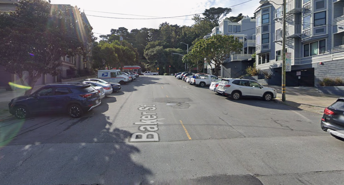 Street level view of Baker street between Haight Street and Page Street