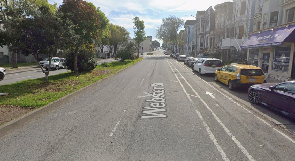 Street level view of Webster Street between Grove Street and Fulton Street