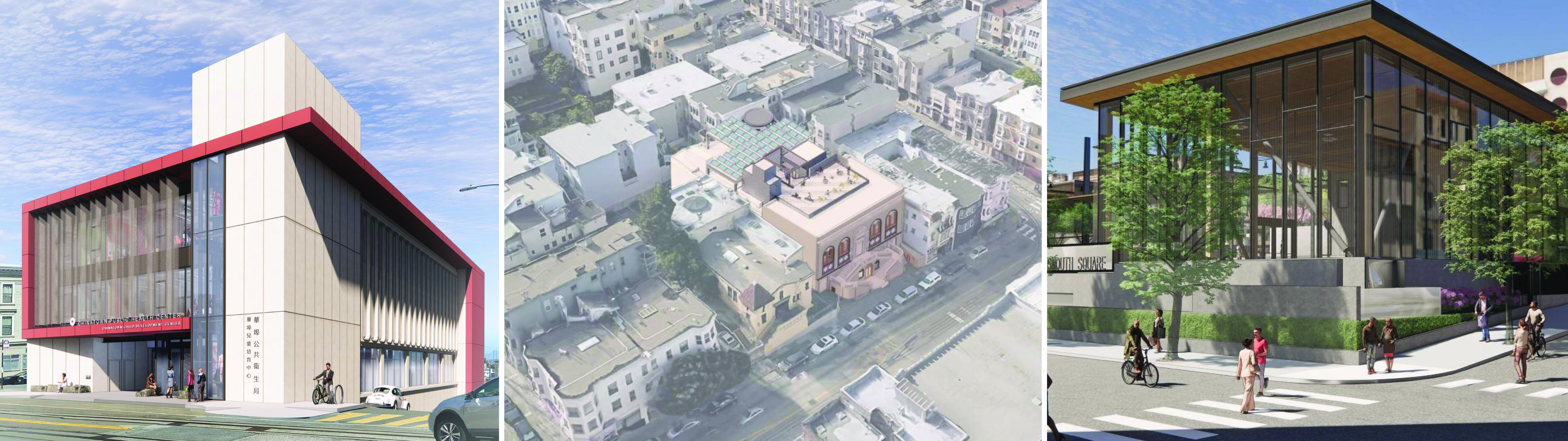 Chinatown's Health Center, Library and Portsmouth Square renderings