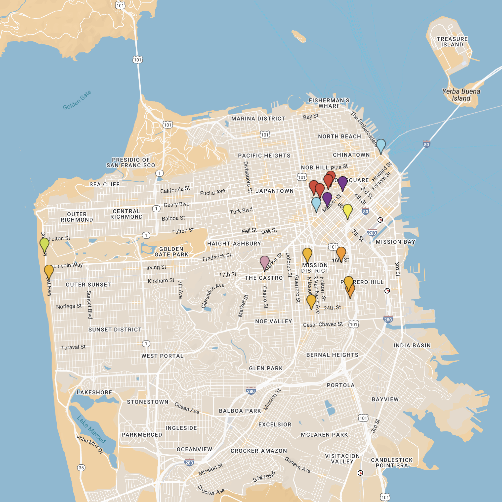 map of San Francisco Pit Stop locations