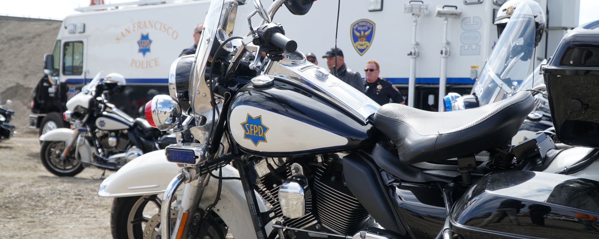 San Francisco Police Department motorcycles at the Traffic Company and Forensic Services Division facility groundbreaking event