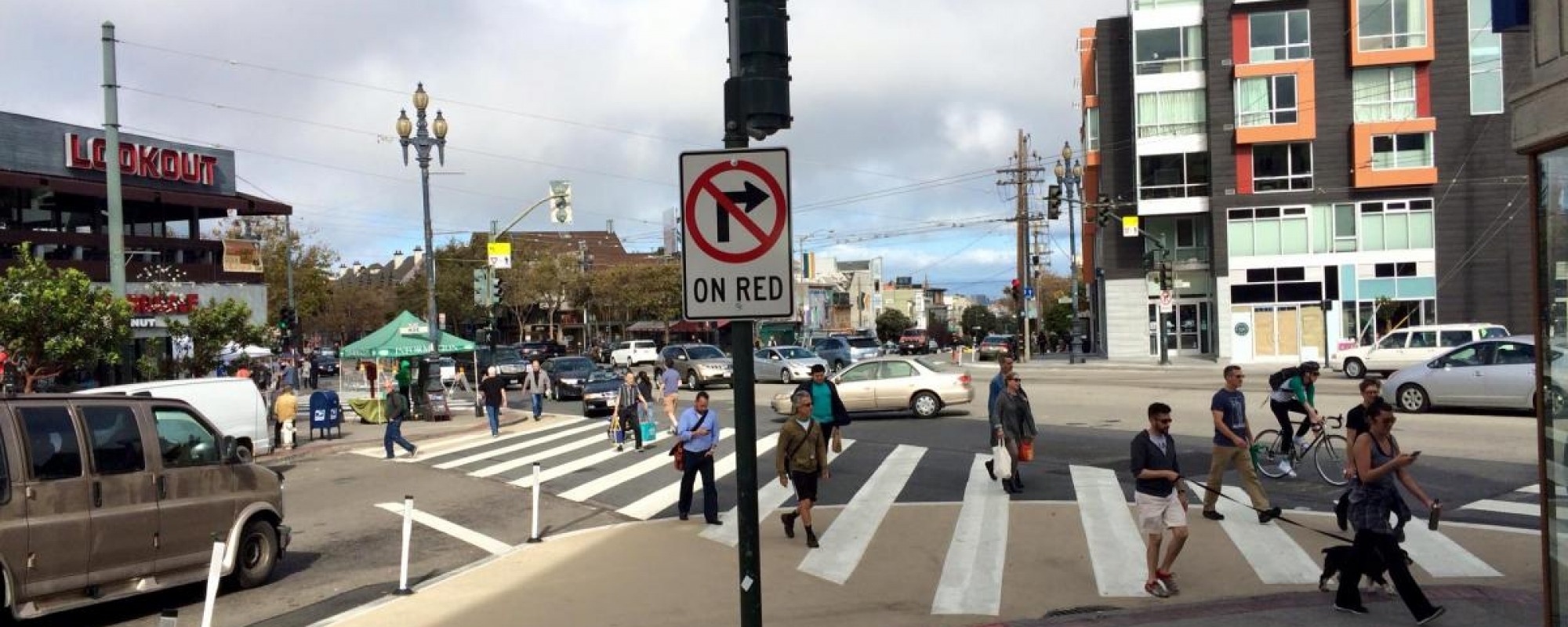 Crosswalk view of Market Street intersection at 16th and Noe streets